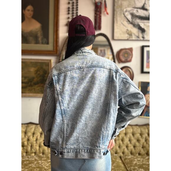 90s Vintage Levis Lightwash Distressed Denim Jacket Mens Size Large - Picture 6 of 11